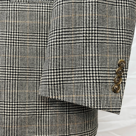 Men's Gatsby 44XL Lambswool Houndstooth Plaid Brown Tan 2-Button Blazer Jacket - Picture 6 of 12
